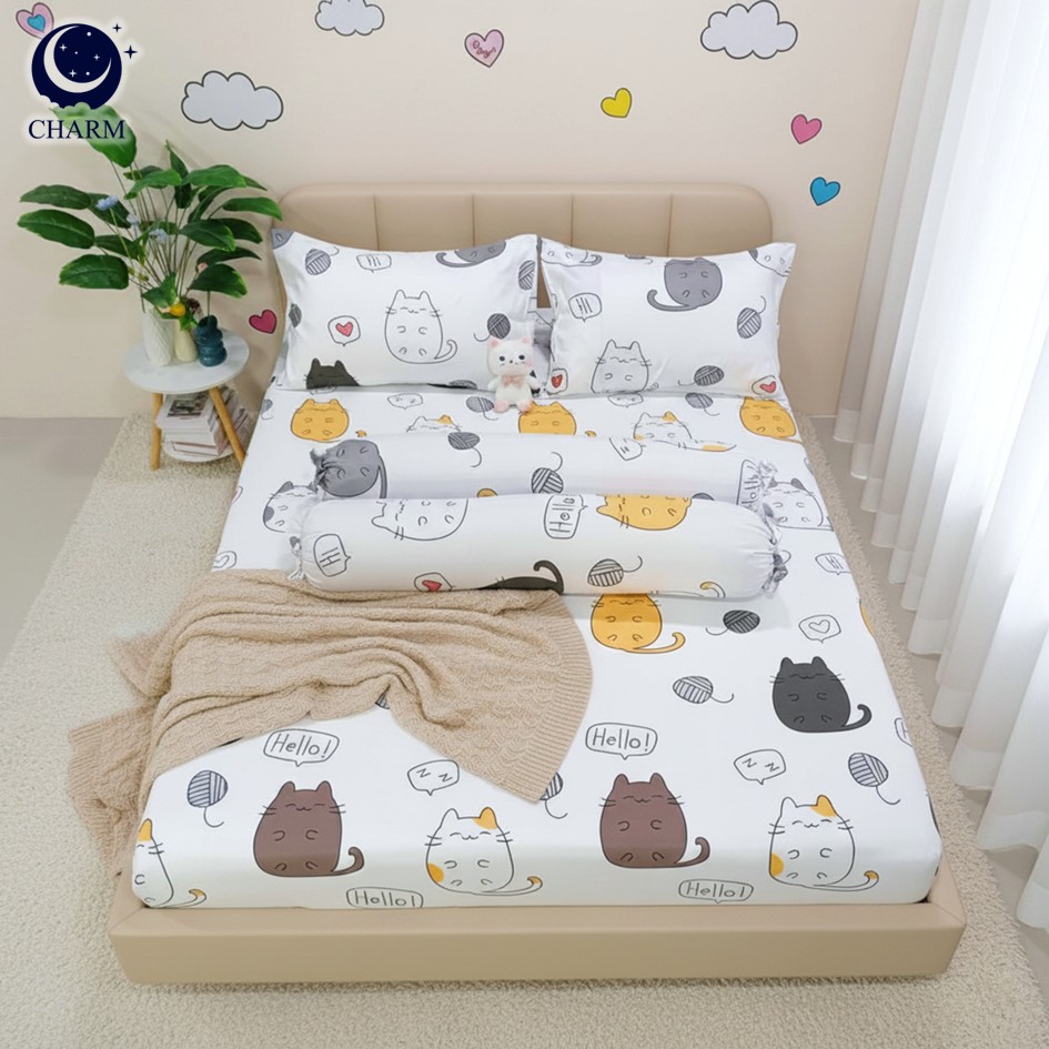 CHARM ชุดผ้าปูที่นอน + ผ้านวม .5 ฟุต 6 ชิ้น ลาย CHUBBY CAT คอลเลคชั่น DREAMY_1